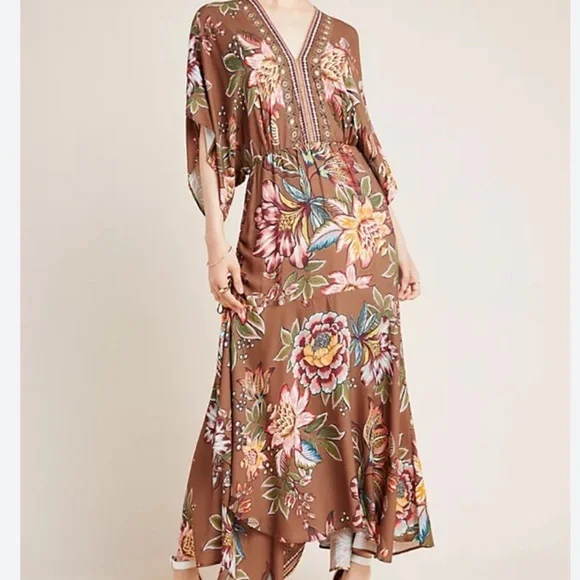 ⭐️Fall In Love with this FARM Rio Floral Bishop Sleeve MIDI Dress 🍁🍂 - Picture 1 of 13